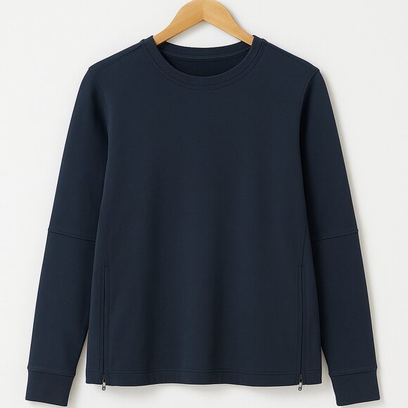 Lululemon Men’s Navy Terry Fleece Crewneck Sweatshirt w/ Side Zip Vents - Picture 1 of 5